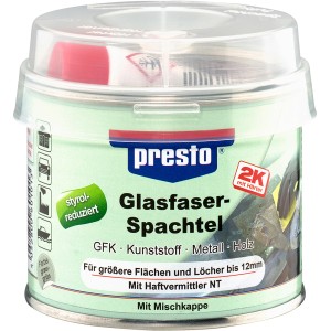 Presto Glasfaserspachtel 250g im Metalleimer mit transparentem Deckel. Ideal für Lackreparatur und Karosserie.