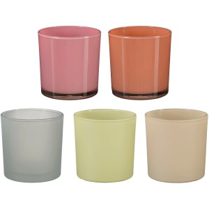 Mica Decorations Topf Kenny, farbsortiert, Ø 10cm, aus Glas in Grau, Rosa, Orange, Beige und Grün.