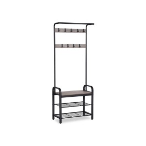 Vasagle Garderobenständer mit Metallrahmen, Schuhregal und Haken in Grau-Schwarz, 72x183x33,7 cm.