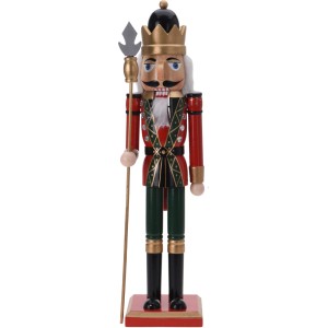 Holz Nussknacker, 65 cm, Weihnachtsdeko, rot, grün, goldfarben, mit Speer.