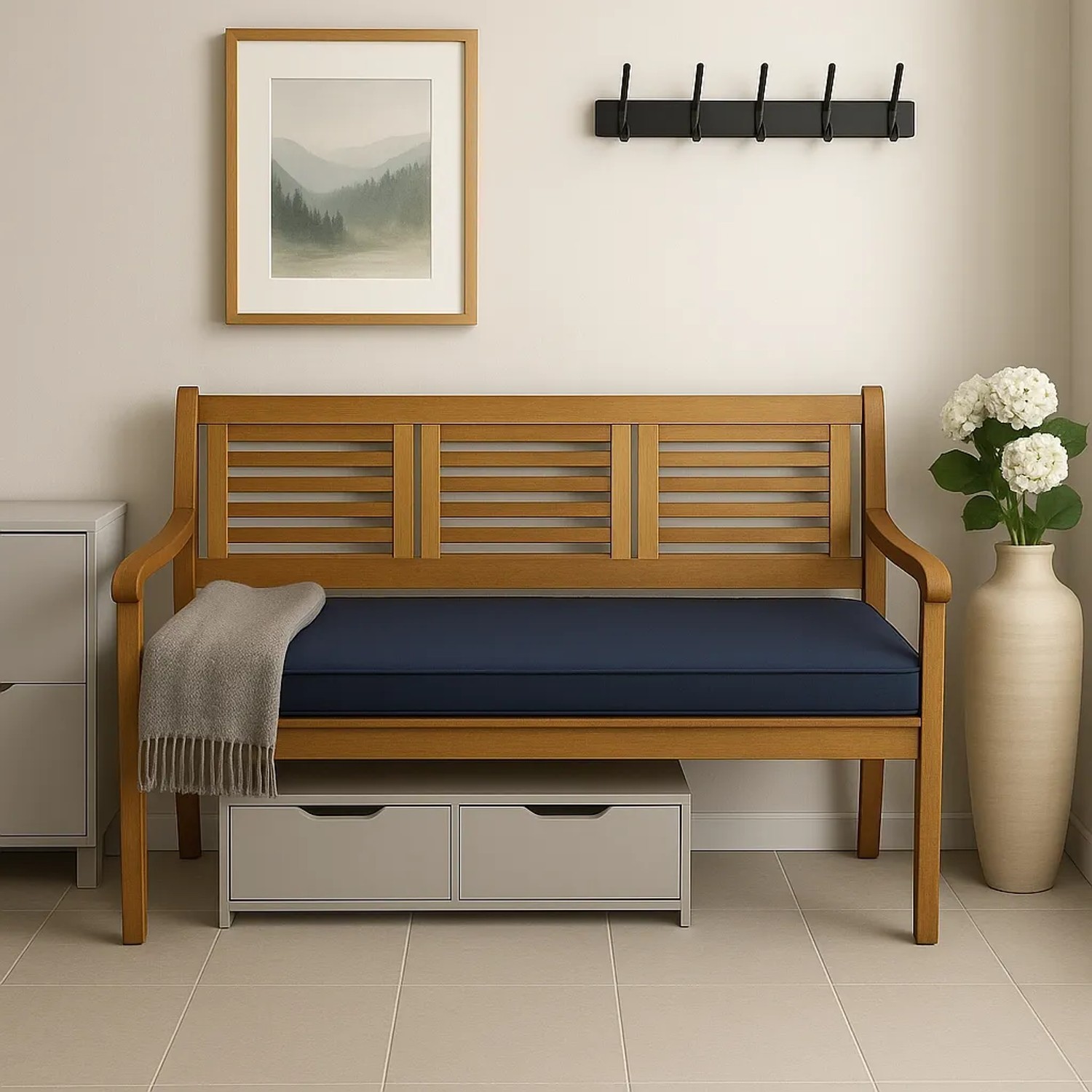 Marineblaues Gartenbank Kissen 110x50cm für 2-Sitzer Bänke. Bequeme Sitzauflage für Outdoor.