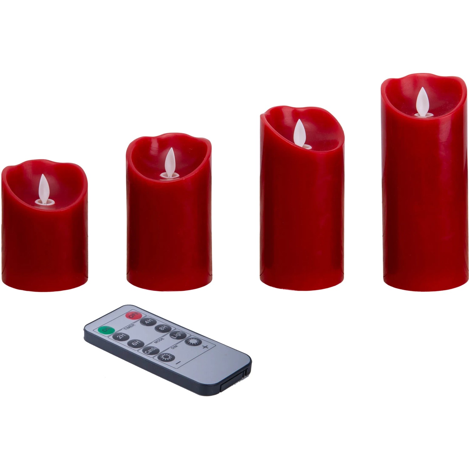 Näve LED-Kerzen 4er-Set mit Fernbedienung, rote Deko-Kerzen mit Flammeneffekt.
