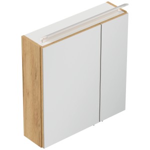 Posseik Spiegelschrank 60 cm mit LED-Lampe, Glasböden, Eiche Gold Dekor.