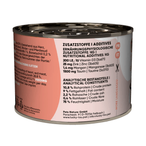 Lucky Lou Katzen-Nassfutter Sensitiv Rind & Pferd, 200g Dose. Alleinfutter für sensible, ausgewachsene Katzen.