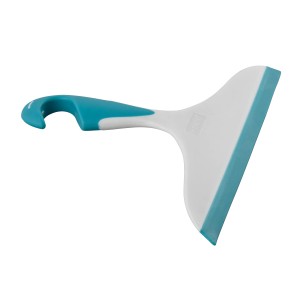 Wenko Duschabzieher Loano hellblau, Badhelfer mit Haken zum streifenfreien Abziehen von Duschwänden.