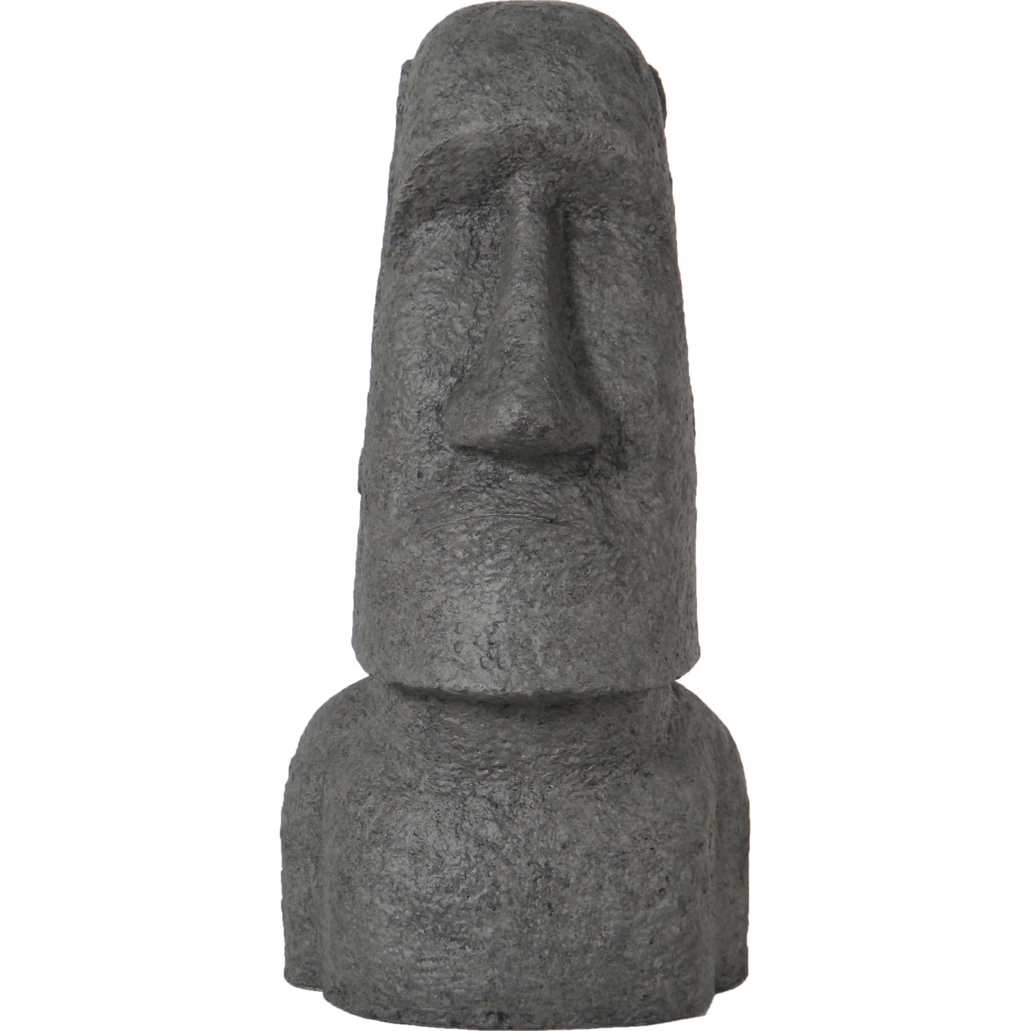 Graue Gartenfigur Moai Büste, 96 cm hoch, aus Ficonstone, für Garten und Innenbereich.