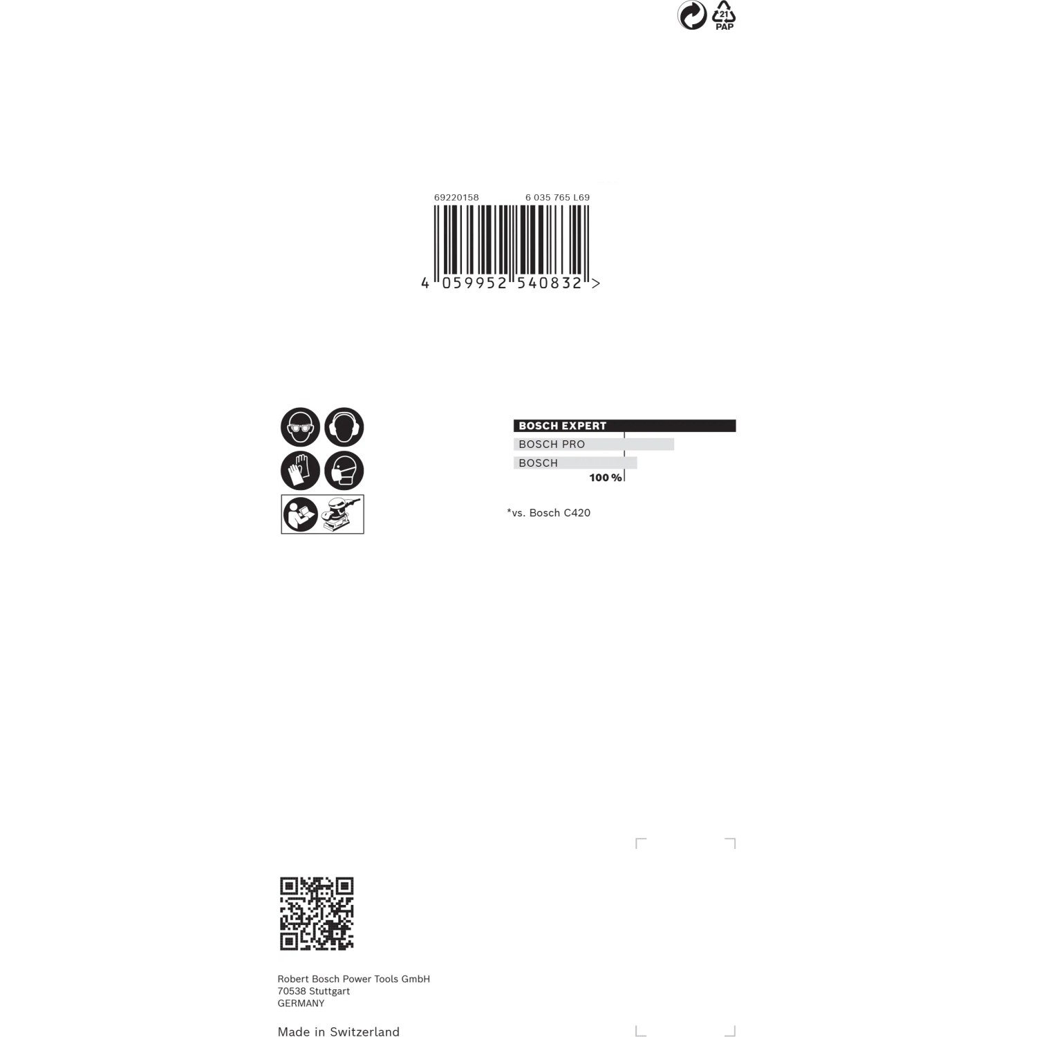 Verpackung Bosch Expert Netzschleifblätter M480, 93x186mm, K120, 10 Stück, Zubehör für Exzenterschleifer.