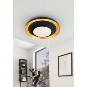 Moderne LED-Deckenleuchte Canicosa 2 von Eglo in Gold-Schwarz, Ø 49,5 cm.