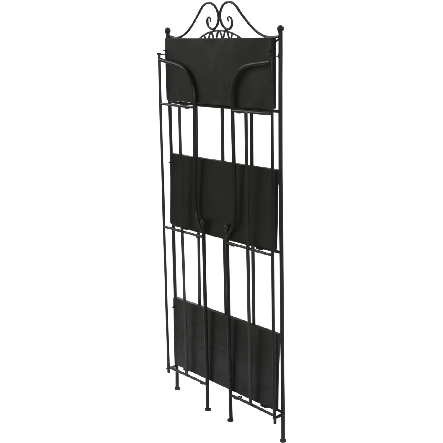 Schwarzes Siena Garden Regal Prato mit drei Mosaik-Regalböden, klappbar für platzsparende Aufbewahrung.
