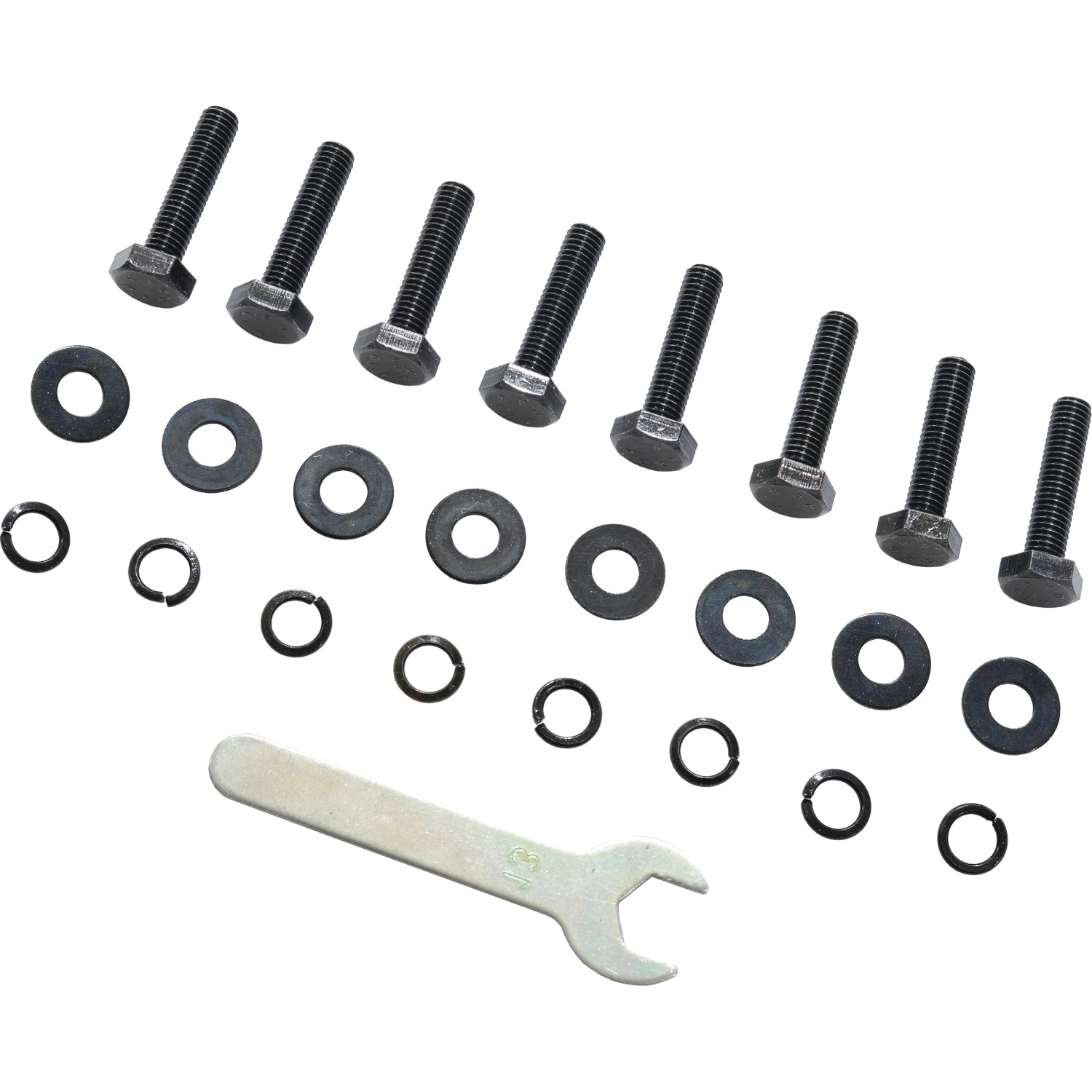 Montage-Set für Gartentische: Schrauben, Unterlegscheiben und Schraubenschlüssel, 25-teilig.