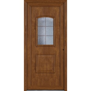 Roro Haustür OKE 1101 Kunststoff Weiß-Golden Oak 100 cm x 210 cm DIN R