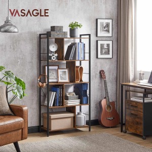 Vasagle Bücherregal mit 5 Ebenen in Braun-Schwarz (74x150x30cm) im Wohnzimmer.