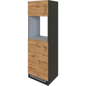 Held Möbel Ofen-Kühlschrankumbau Sorrento in Wotaneiche-Grafit mit zwei Türen und offenem Fach.