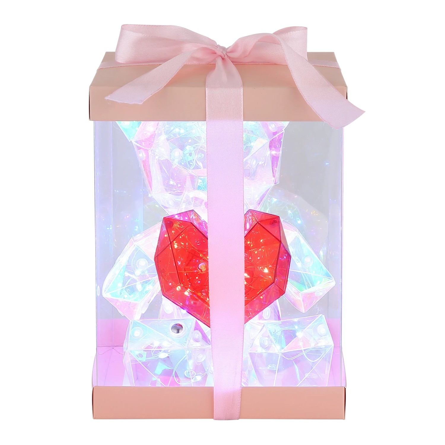 Globo Tischleuchte Brondar: Bär mit Herz, Kristall-Effekt, LED, in Geschenkbox mit Schleife.