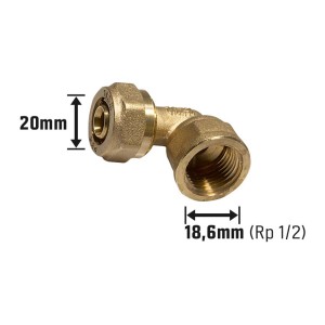 LUX Klemm-Winkel, Ø 20 mm x 18,6 mm (Rp 1/2), Messing, für Sanitär- und Heizungsinstallation.