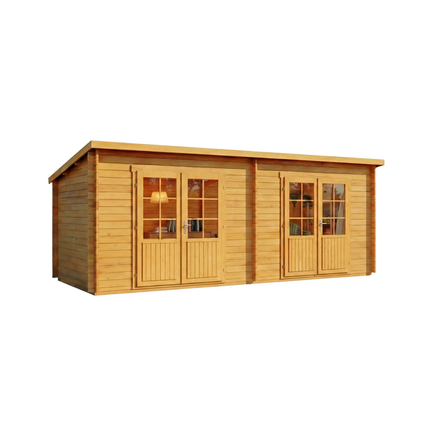 Alpholz Gartenhaus Maria Twin mit Pultdach, 601x275 cm, 40 mm Wandstärke, aus Pinie.