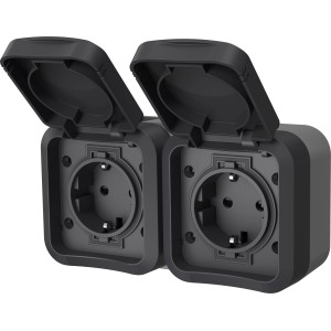 AquaPro 2-fach Steckdose für Außen, Aufputz, IP55, Anthrazit.