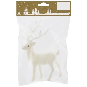 Weißer, beflockter Deko-Hirsch, 17 cm, für die Weihnachtsdekoration.