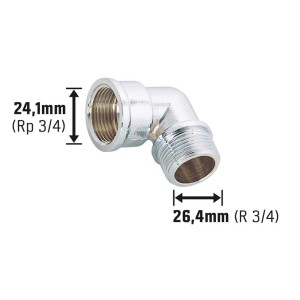 Verchromter Messing Gewindewinkel 24,1/26,4 mm für Trinkwasser- und Heizungsrohre.