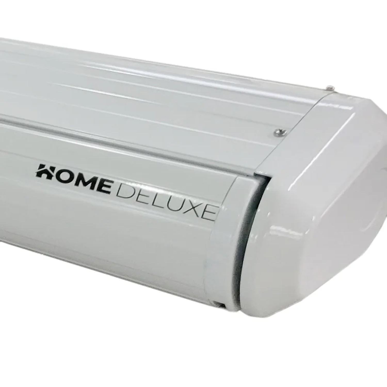 Detailaufnahme der Home Deluxe Vollkassettenmarkise Elos, sandfarben, mit LED-Beleuchtung.