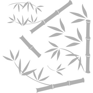 Komar Fenstersticker Bamboo, 31x31 cm, graue Bambus-Stiele und Blätter auf weißem Grund.