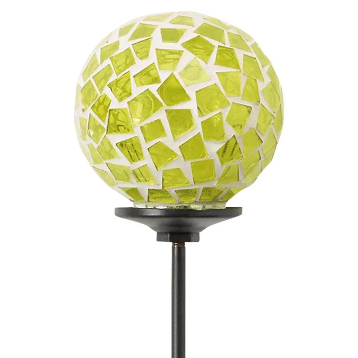 Gartenstecker mit grüner Mosaik-Kugel (75 cm) als Gartendekoration.