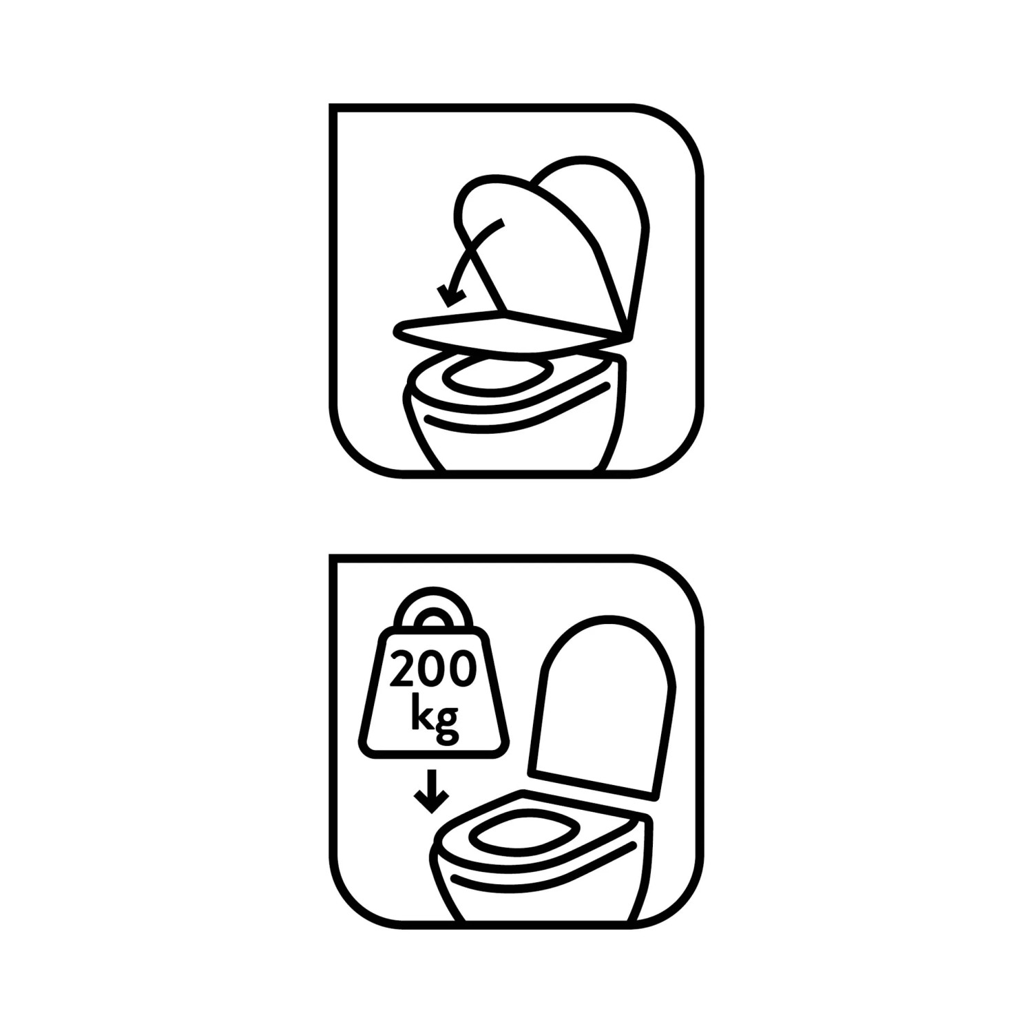 Icons: WC-Sitz Coldai Funktionen (Absenkautomatik, Belastbarkeit)