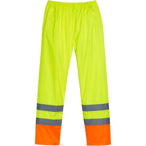 Scheibler Warnschutz Regenhose, gelb-orange, Größe M. Wasserdichte Arbeitskleidung mit Reflektoren.