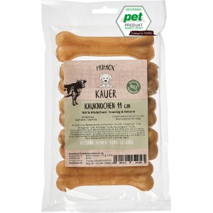 Primox Kauknochen, 11cm, 5 Stück. Hunde-Snack aus Rinderhaut im transparenten Beutel.