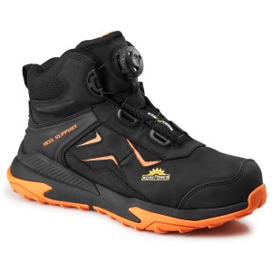 Workpower Sicherheitsstiefel S3 Apollo Gr. 42, schwarz-orange, mit atmungsaktivem Futter und rutschfester Sohle.