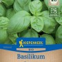 Kiepenkerl BIO Basilikum Genoveser Saatgut Packung mit frischen, grünen Basilikumblättern.