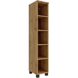 Held Möbel Midiregal Florenz, 25 cm breit, Wotaneiche Dekor mit 5 Fächern und schwarzen Füßen.