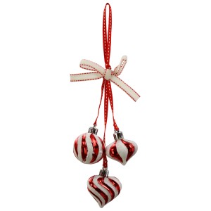 3-teilige Weihnachtsdeko in Rot/Weiß: Kunststoff-Anhänger mit Zuckerstangen-Design zum Aufhängen.