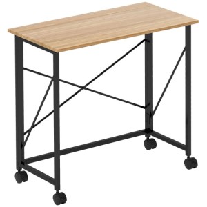 HOMCOM Klappschreibtisch 80 cm in Eiche-Optik mit schwarzem Stahlgestell und Rollen für Home Office.