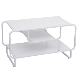 Weißer MCW Couchtisch O49 im Industrial-Look mit 3 Ablagen aus Metall, 45x80x40 cm.