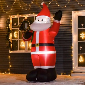 Roter aufblasbarer Weihnachtsmann von HOMCOM winkend, mit LED-Beleuchtung für Garten, 240 cm.