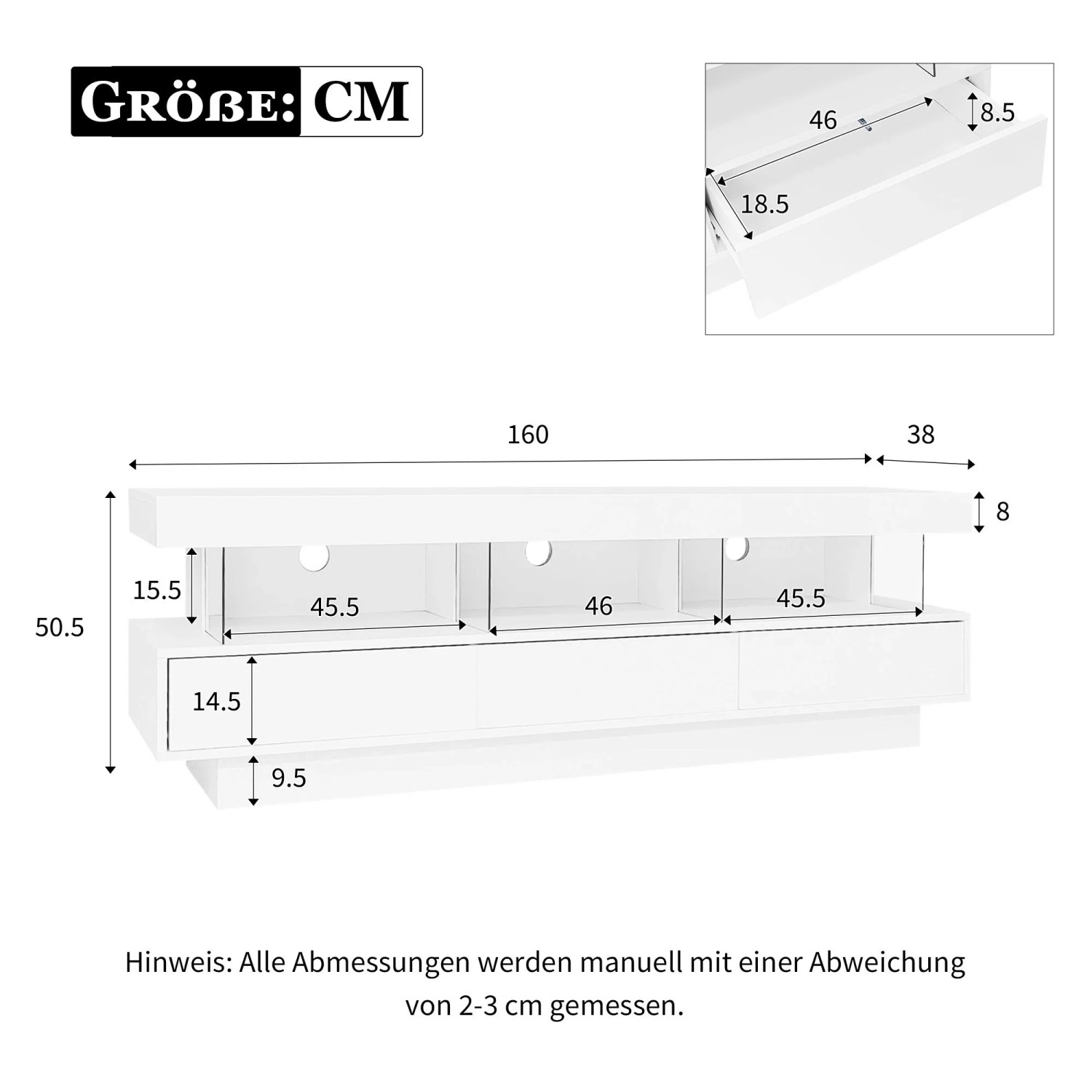 okwish TV Schrank LED Hochglanz Glas App Steuerung Wohnzimmer 70 Zoll 160x38x50cm Weiß_5