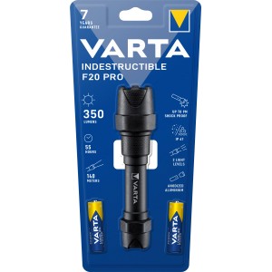 Varta Indestructible F20 Pro LED-Taschenlampe mit Batterien, robust und stoßfest.
