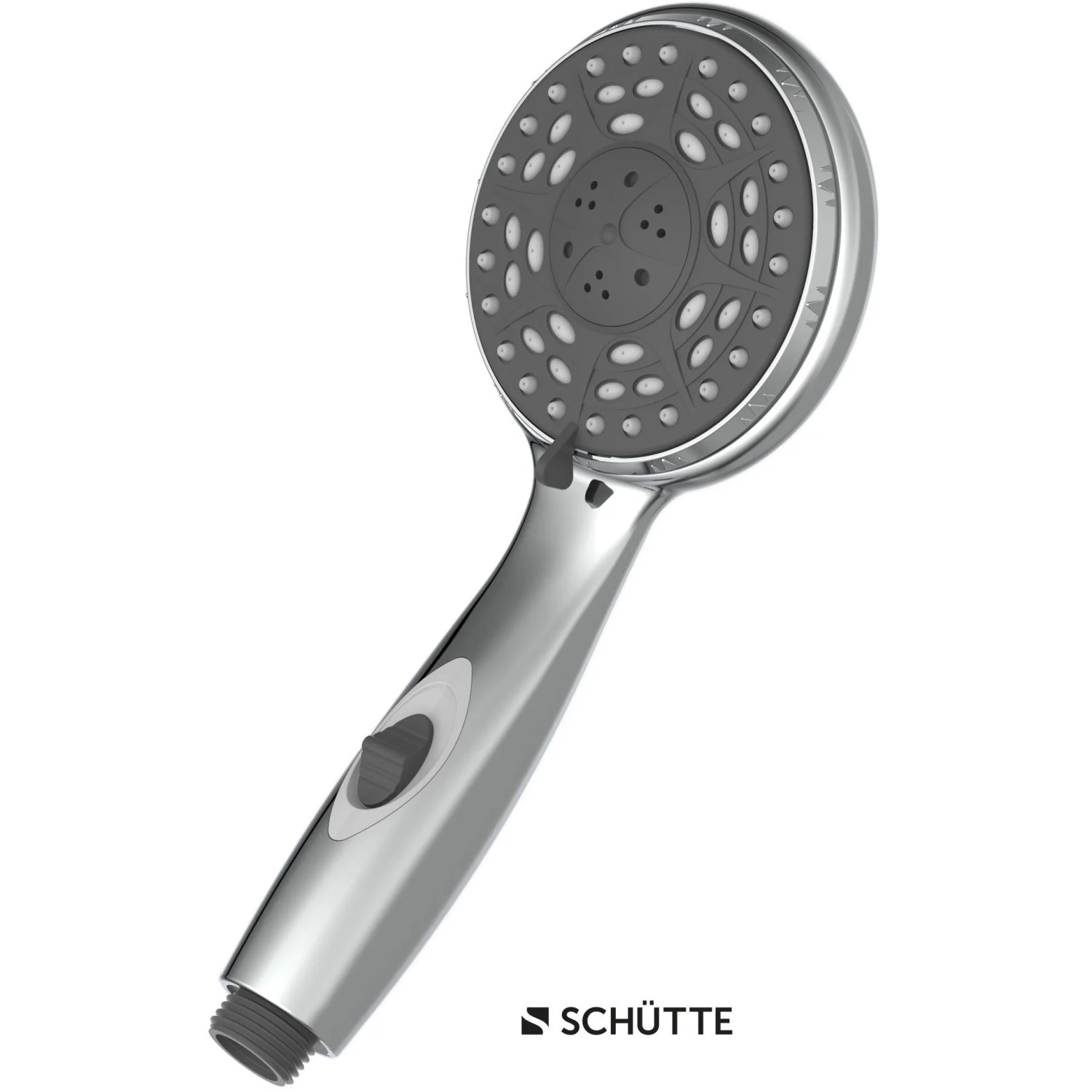 Schütte Aqua-2-Save Handbrause in Chrom mit Wasserstopp und Anti-Kalknoppen.