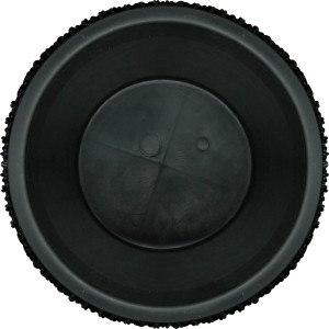 Schwarzes, rundes Polyrattan Pflanzgefäß, 37,5 cm, Detailansicht der Unterseite.