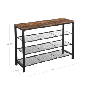 Vasagle Schuhregal in Braun-Schwarz, 100x30x72 cm, mit 3 Gitterböden und Stahlrahmen.