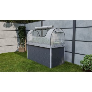 GroJa Frühbeetaufsatz aus Folie für Hochbeet (150x70cm, Weiß) im Garten.