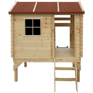 Timbela Kinderspielhaus M501C aus Holz auf Stelzen mit Leiter und Rutsche.