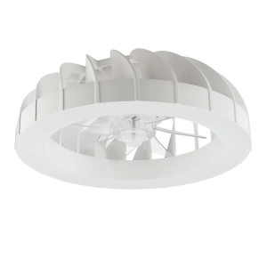 Weiße LED-Deckenleuchte Fanora mit Ventilator, Ø 46 cm. Moderne Deckenlampe für Wohnräume.