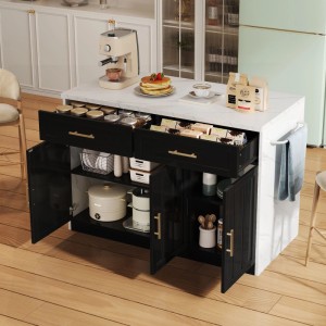 okwish Kücheninsel mit Steckdosen USB Anschlüssen Verstellbare Einlegeböden 120x60x91cm Schwarz