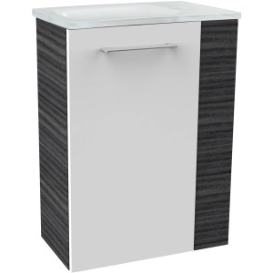 Fackelmann Waschbeckenunterschrank SBC Dark Oak, 44 cm breit, mit weißer Front und Griff.