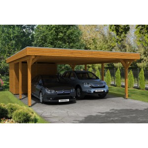 Skan Holz Carport Spessart mit Abstellraum, Eiche hell, für zwei Autos