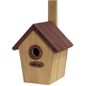 Braun-beiger Dobar Nistkasten mit Spitzdach aus FSC®-Holz, 31x19cm, für Wildvögel.