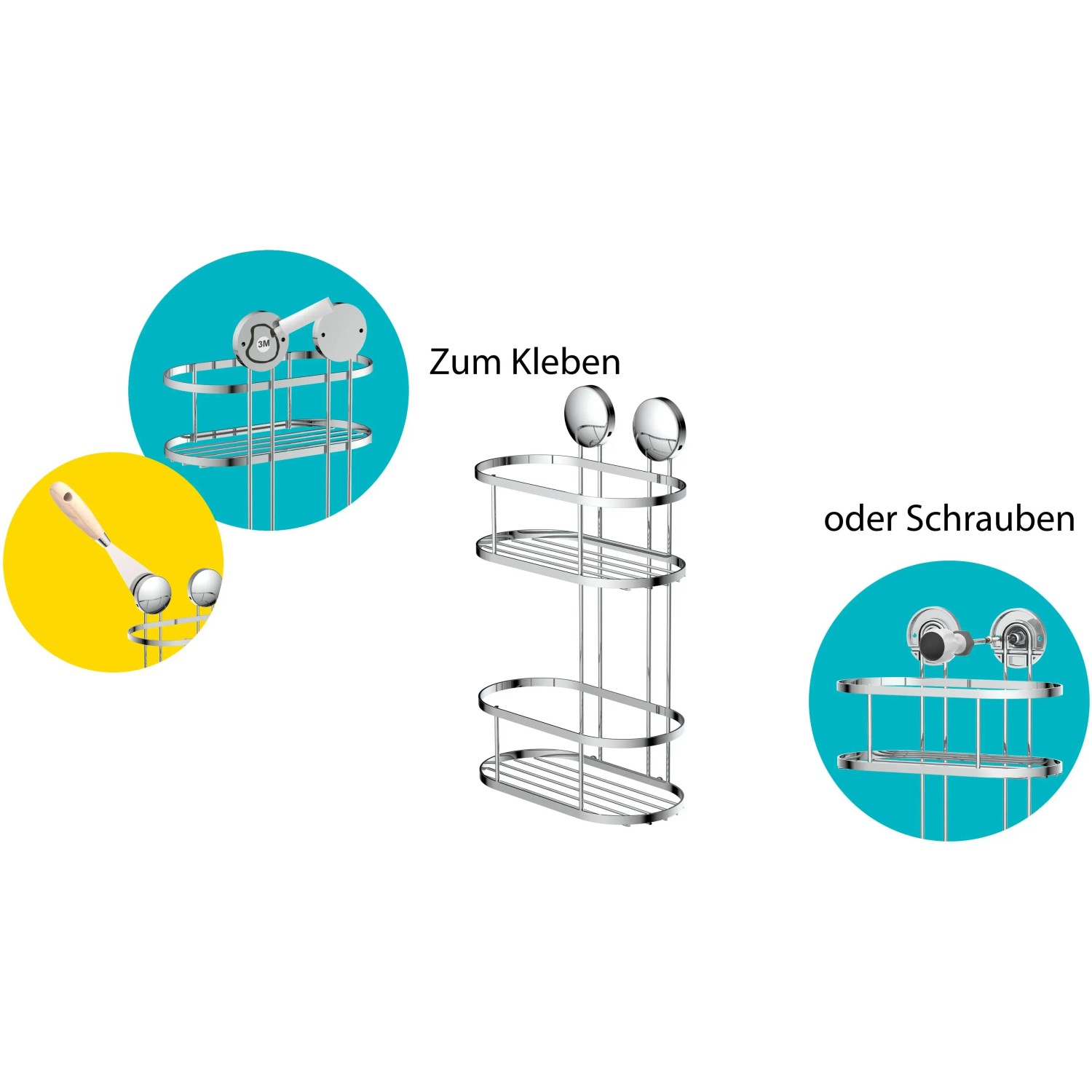 Eisl Duschablage mit 2 Etagen, Edelstahl rostfrei, zur Wandmontage ohne Bohren oder Schrauben.