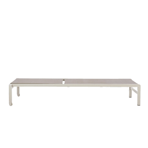 Beige Bizzotto Stapelliege Konnor mit Rollen, Aluminiumrahmen und Textilene-Gewebe.
